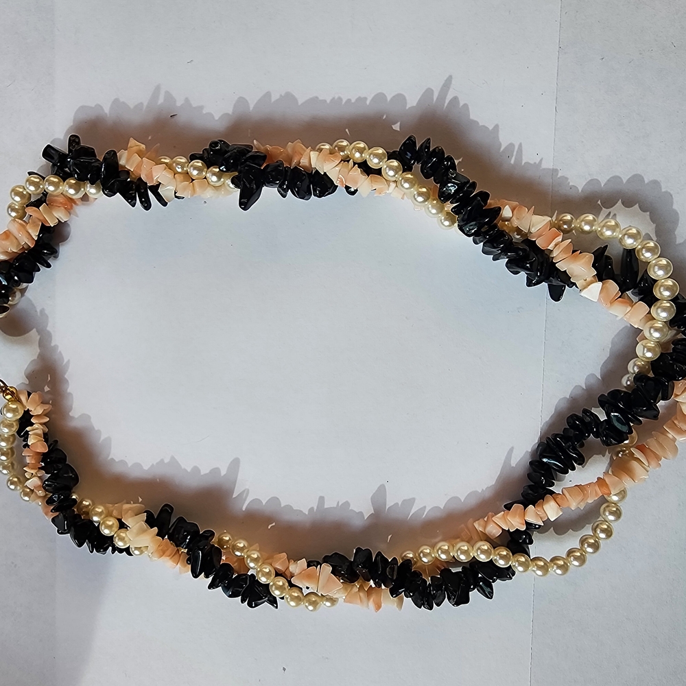 Pink Coral, Onyx Pearl Necklace
